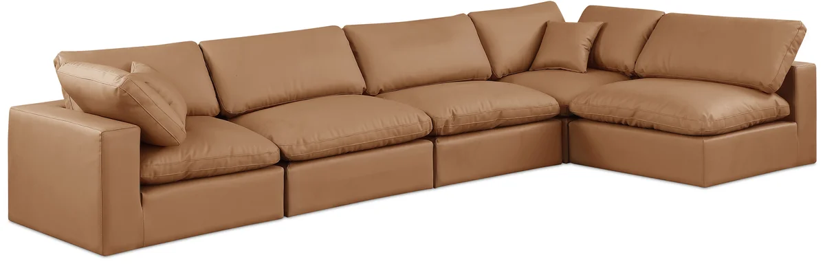 Comfy - 5 Piece Faux Leather Modular Sectional - Cognac