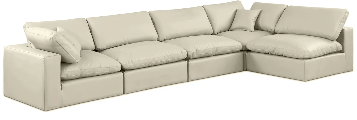 Comfy - 5 Piece Faux Leather Modular Sectional - Cream
