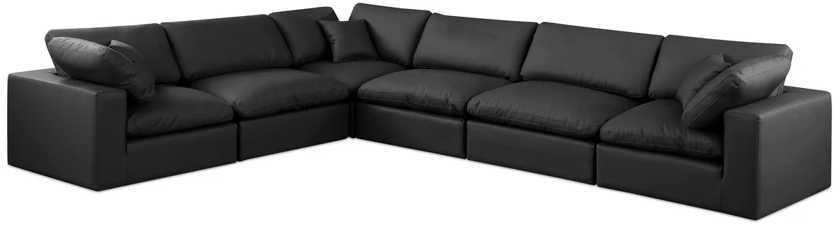 Comfy - 6 Piece Faux Leather Modular Corner Sectional - Charcoal