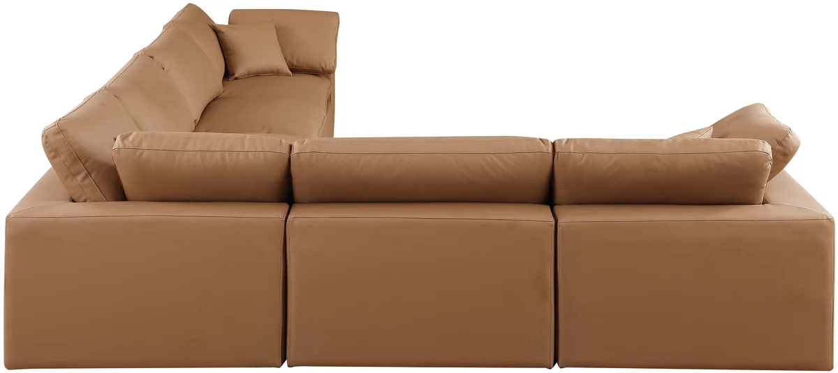 Comfy - 6 Piece Faux Leather Modular Corner Sectional - Cognac - View 2