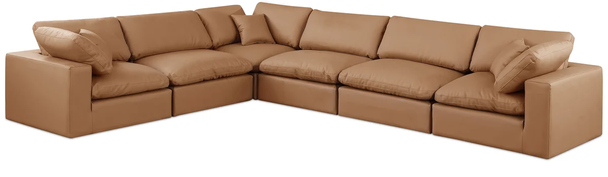 Comfy - 6 Piece Faux Leather Modular Corner Sectional - Cognac