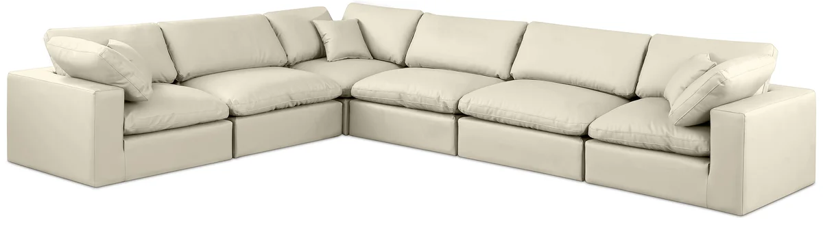 Comfy - 6 Piece Faux Leather Modular Corner Sectional - Cream