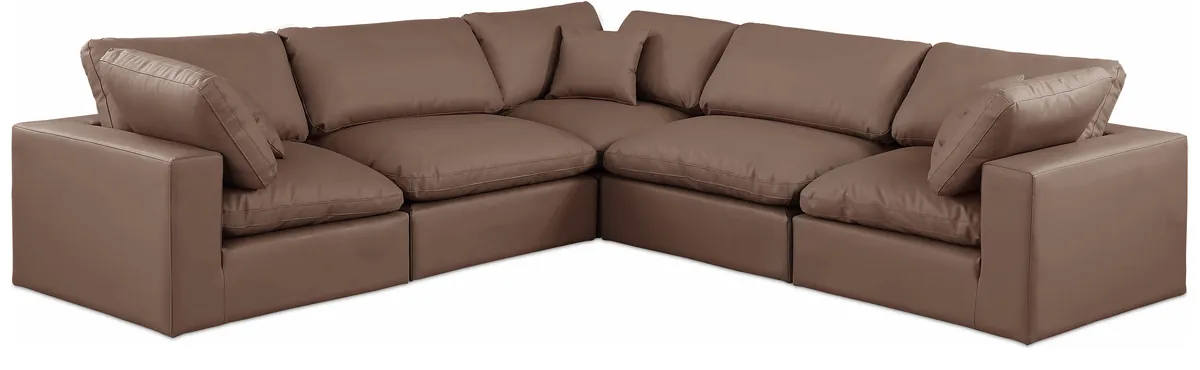 Comfy - 5 Piece Faux Leather Modular Corner Sectional - Brown
