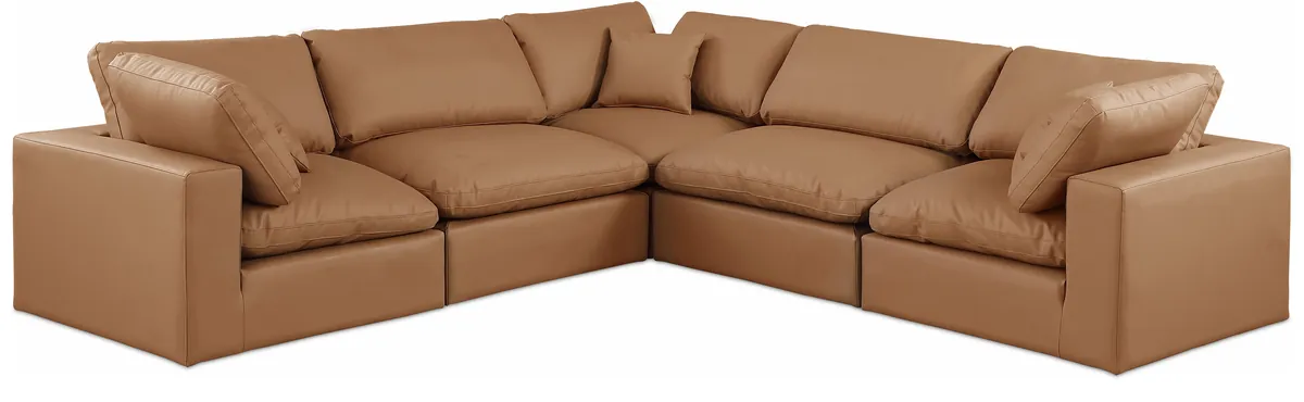 Comfy - 5 Piece Faux Leather Modular Corner Sectional - Cognac