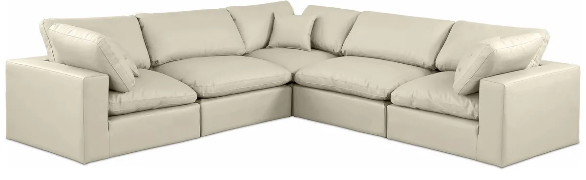 Comfy - 5 Piece Faux Leather Modular Corner Sectional - Cream