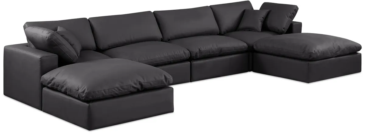 Comfy - 6 Piece Faux Leather Modular Double Chaise Sectional - Charcoal