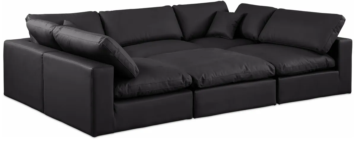 Comfy - 6 Piece Faux Leather Sectional - Charcoal