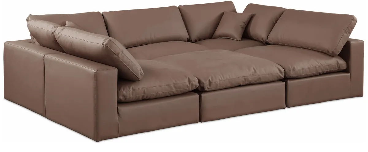 Comfy - 6 Piece Faux Leather Sectional - Brown