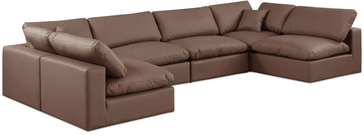 Comfy - 6 Piece Faux Leather Modular Armless Sectional - Brown