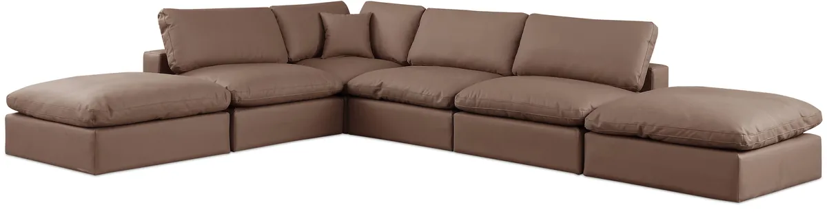 Comfy - 6 Piece Faux Leather Modular Sectional - Brown