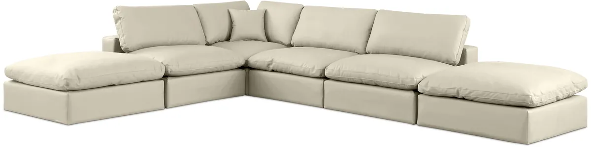 Comfy - 6 Piece Faux Leather Modular Sectional - Cream