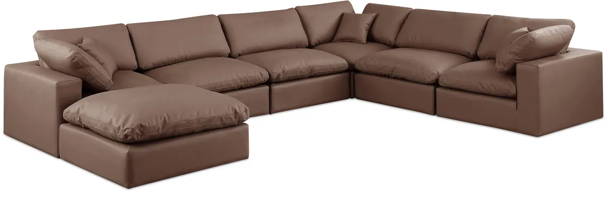Comfy - 7 Piece Faux Leather Modular Sectional With Chaise - Brown