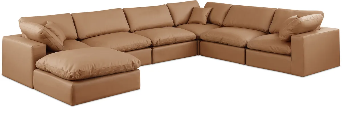 Comfy - 7 Piece Faux Leather Modular Sectional With Chaise - Cognac