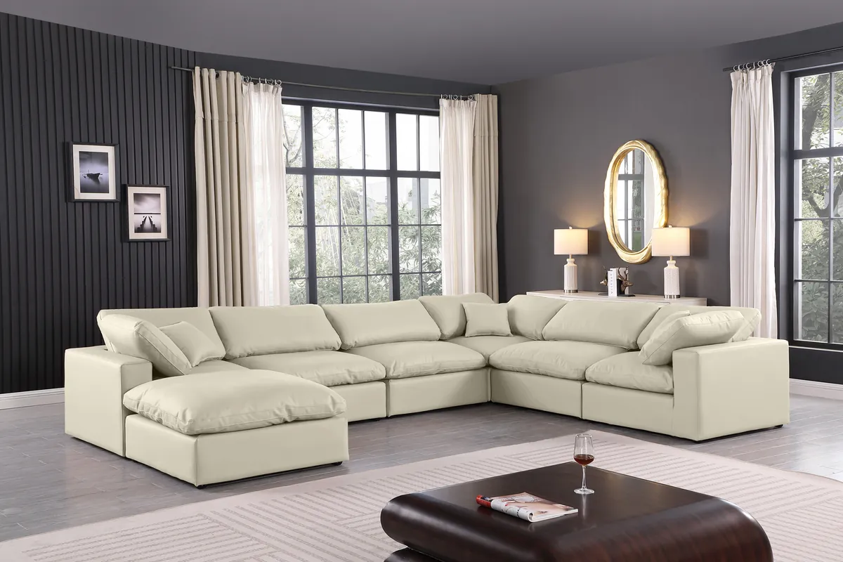 Comfy - 7 Piece Faux Leather Modular Sectional With Chaise - Cream - View 2
