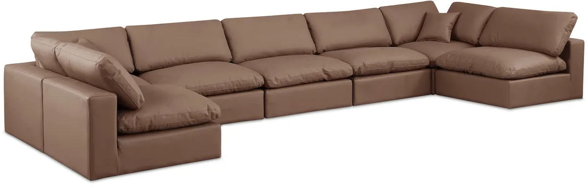Comfy - 7 Piece Faux Leather Modular Armless Sectional - Brown