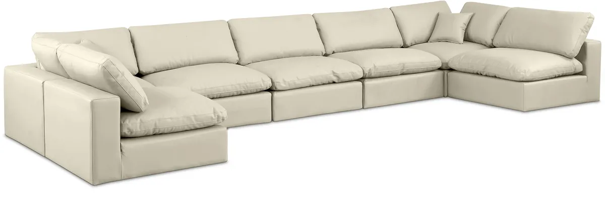 Comfy - 7 Piece Faux Leather Modular Armless Sectional - Cream