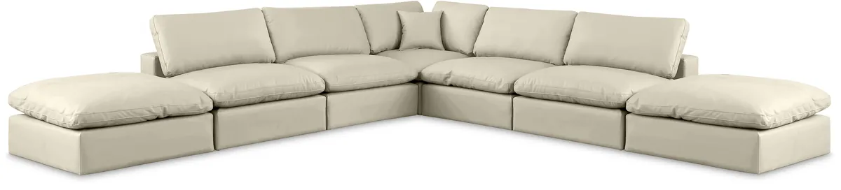Comfy - 7 Piece Faux Leather Modular Corner Sectional - Cream