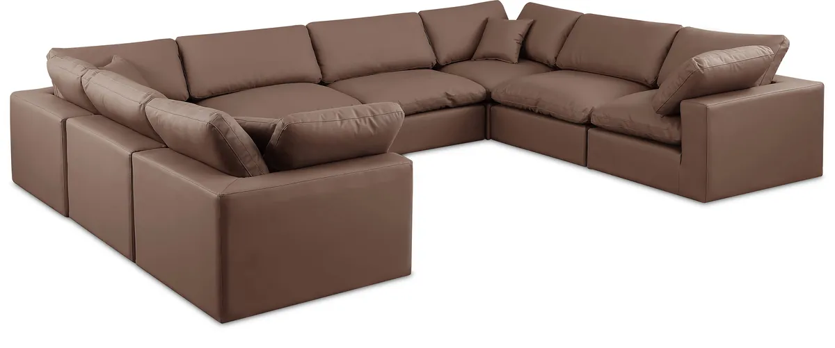 Comfy - 8 Piece Faux Leather Modular Sectional - Brown