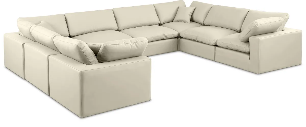 Comfy - 8 Piece Faux Leather Modular Sectional - Cream