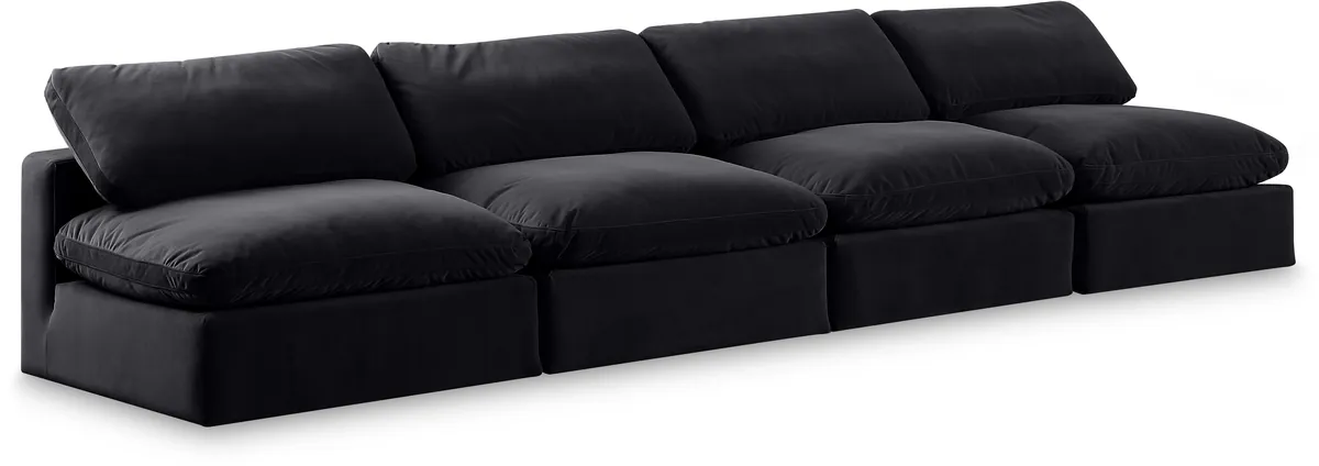 Comfy - Velvet Modular Armless Sofa 4 Seats - Black