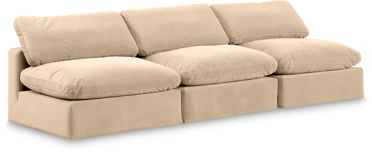 Comfy - Velvet Modular Armless Sofa 3 Seats - Beige