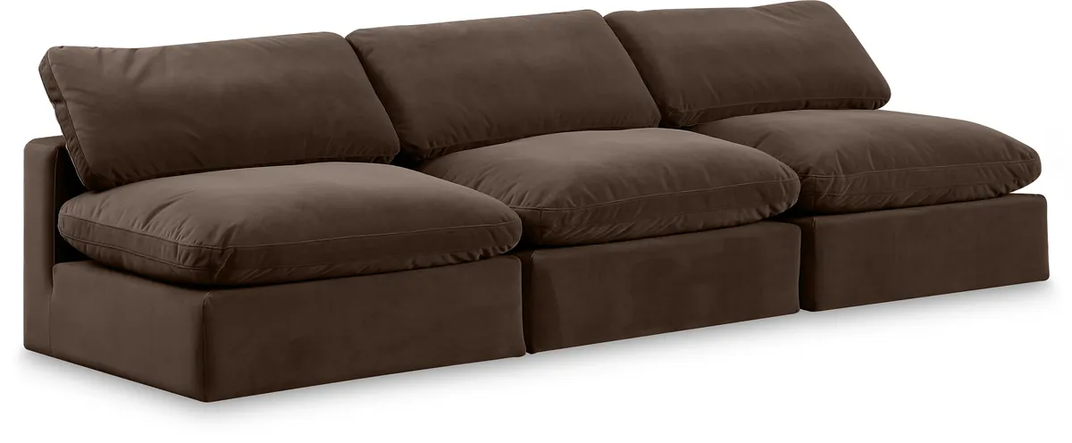 Comfy - Velvet Modular Armless Sofa 3 Seats - Brown