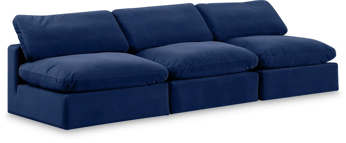 Comfy - Velvet Modular Armless Sofa 3 Seats - Blue