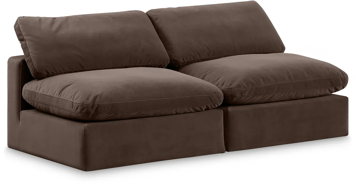 Comfy - Velvet Modular Armless Sofa 2 Seats - Brown