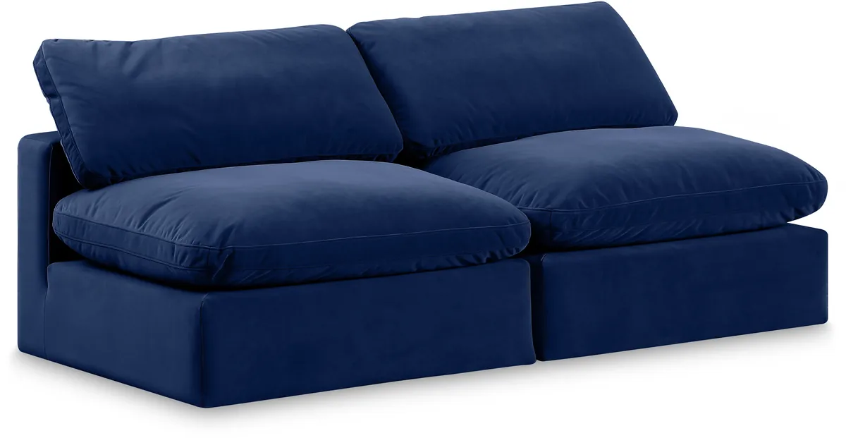 Comfy - Velvet Modular Armless Sofa 2 Seats - Blue