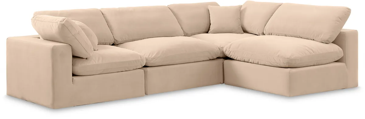 Comfy - 4 Piece Velvet Modular Armless Sectional - Light Beige