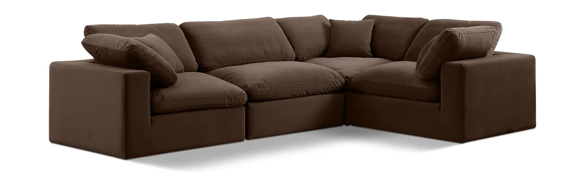 Comfy - 4 Piece Velvet Modular Sectional - Dark Brown