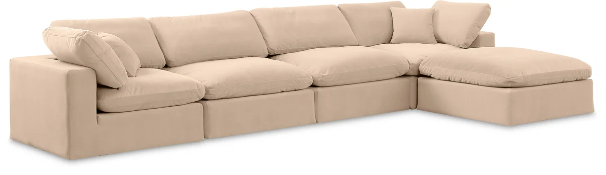 Comfy - 5 Piece Velvet Modular Sectional With Chaise - Light Beige