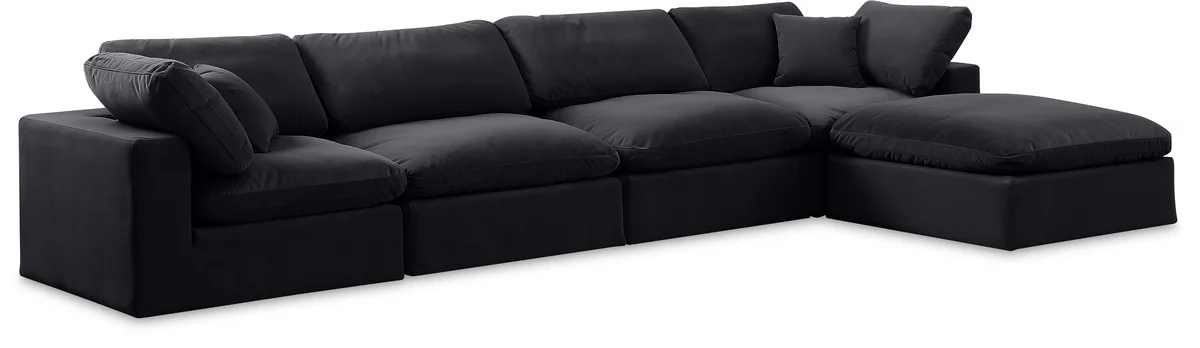 Comfy - 5 Piece Velvet Modular Sectional With Chaise - Black