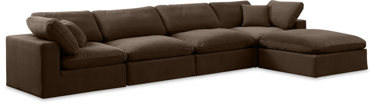 Comfy - 5 Piece Velvet Modular Sectional With Chaise - Dark Brown