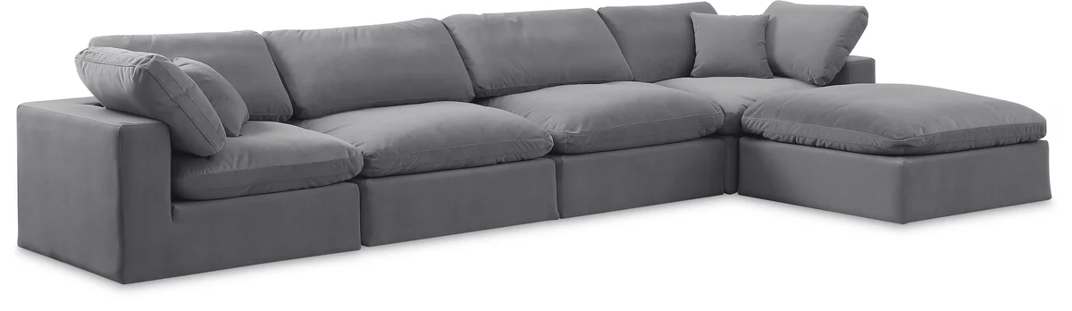 Comfy - 5 Piece Velvet Modular Sectional With Chaise - Dark Gray
