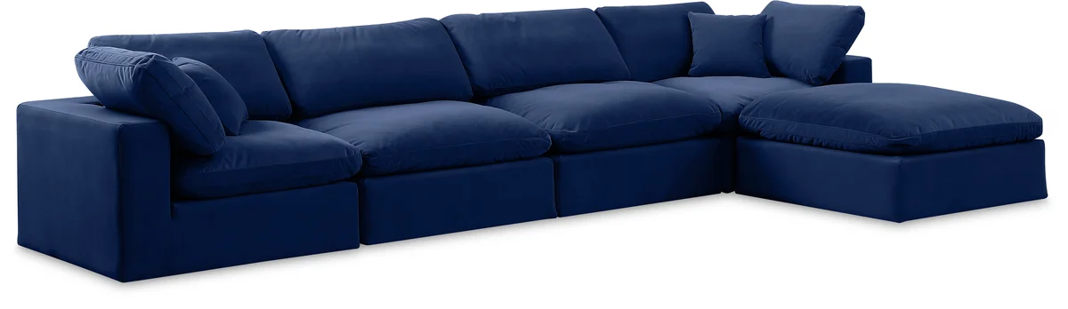 Comfy - 5 Piece Velvet Modular Sectional With Chaise - Navy