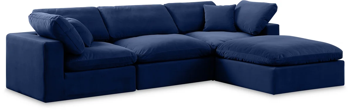 Comfy - 4 Piece Velvet Modular Sectional With Chaise - Navy