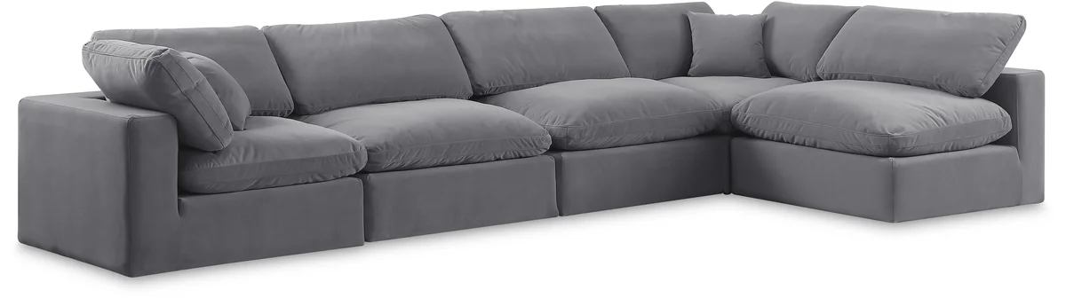 Comfy - 5 Piece Velvet Modular Sectional - Dark Gray