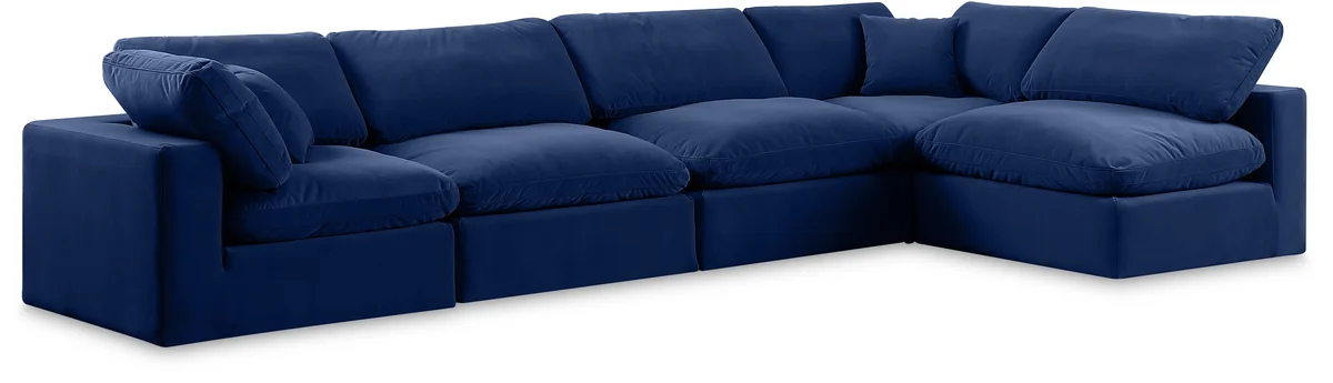 Comfy - 5 Piece Velvet Modular Sectional - Navy