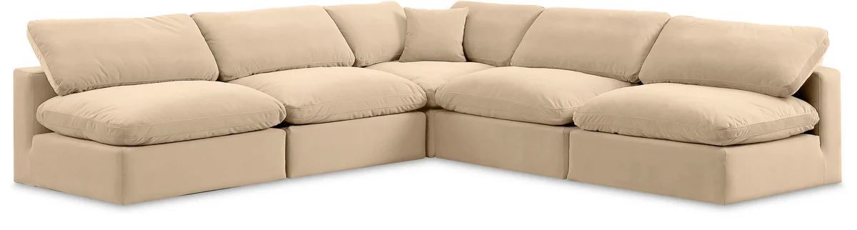 Comfy - 5 Piece Velvet Modular Corner Armless Sectional - Light Beige