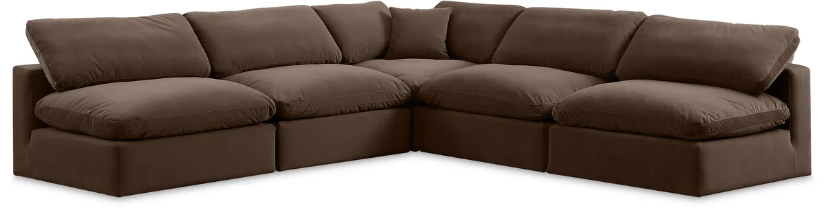 Comfy - 5 Piece Velvet Modular Corner Armless Sectional - Dark Brown