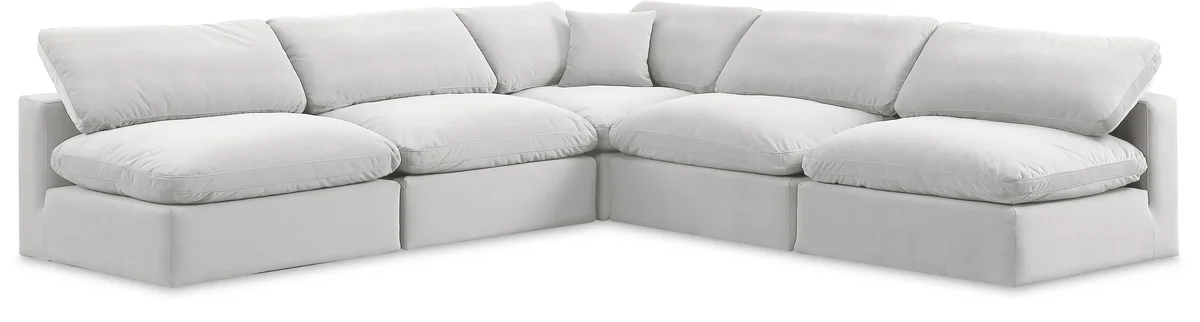 Comfy - 5 Piece Velvet Modular Corner Armless Sectional - White