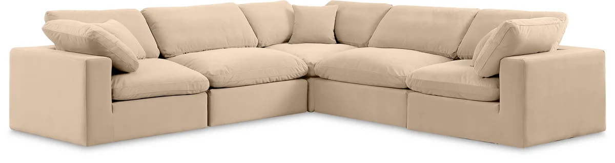Comfy - 5 Piece Velvet Modular Corner Sectional - Light Beige