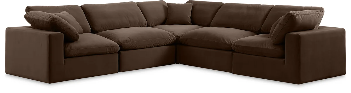 Comfy - 5 Piece Velvet Modular Corner Sectional - Dark Brown
