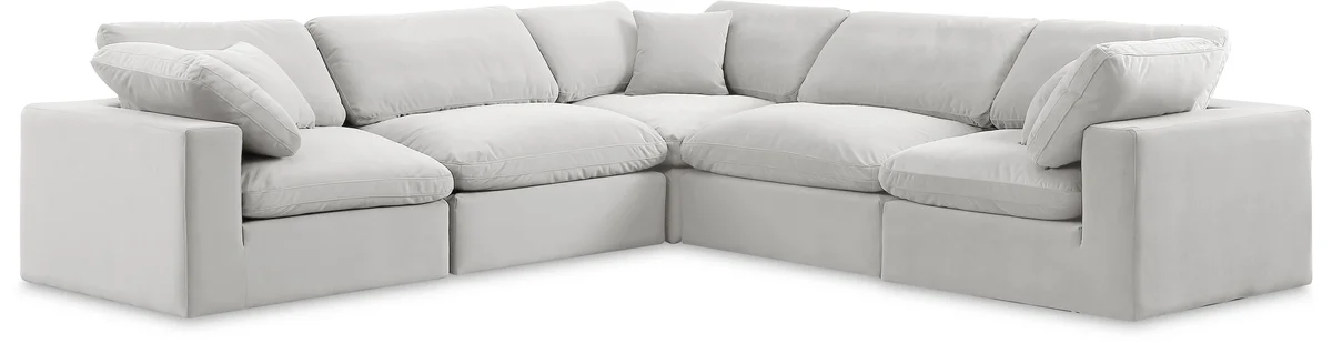 Comfy - 5 Piece Velvet Modular Corner Sectional - White