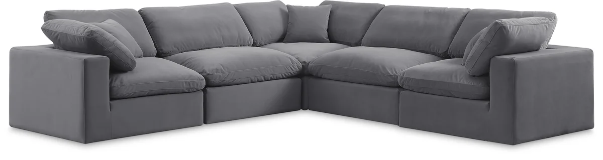 Comfy - 5 Piece Velvet Modular Corner Sectional - Dark Gray