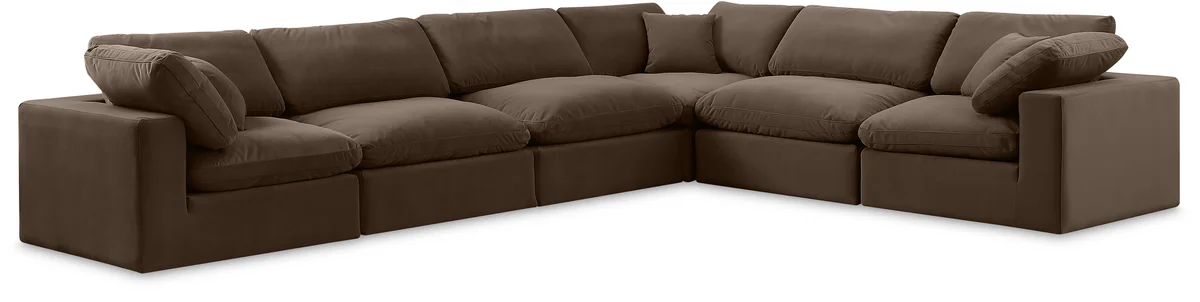 Comfy - 6 Piece Velvet Modular Corner Sectional - Dark Brown
