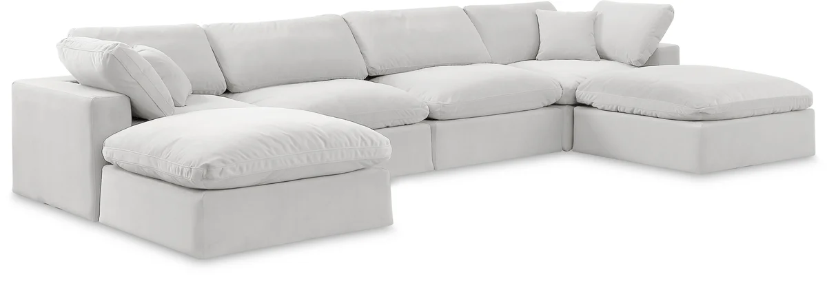 Comfy - 6 Piece Velvet Modular Double Chaise Sectional - White