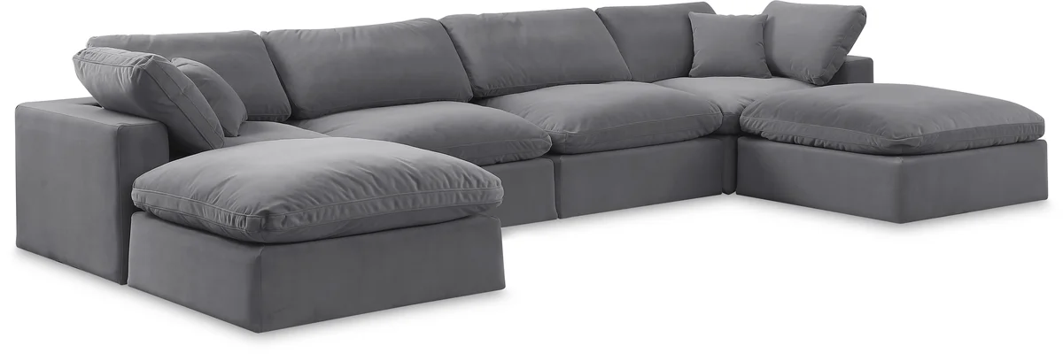 Comfy - 6 Piece Velvet Modular Double Chaise Sectional - Dark Gray