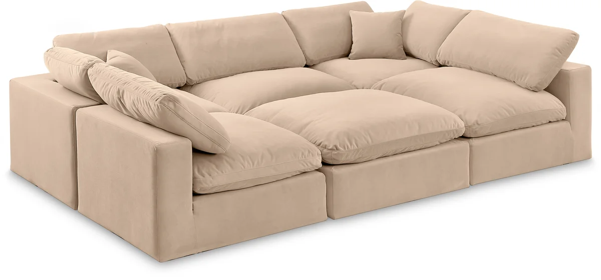 Comfy - 6 Piece Velvet Sectional - Light Beige